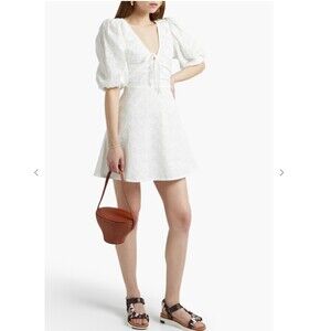 NWT NICHOLAS Danni bow-detailed broderie anglaise cotton mini dress Size 8